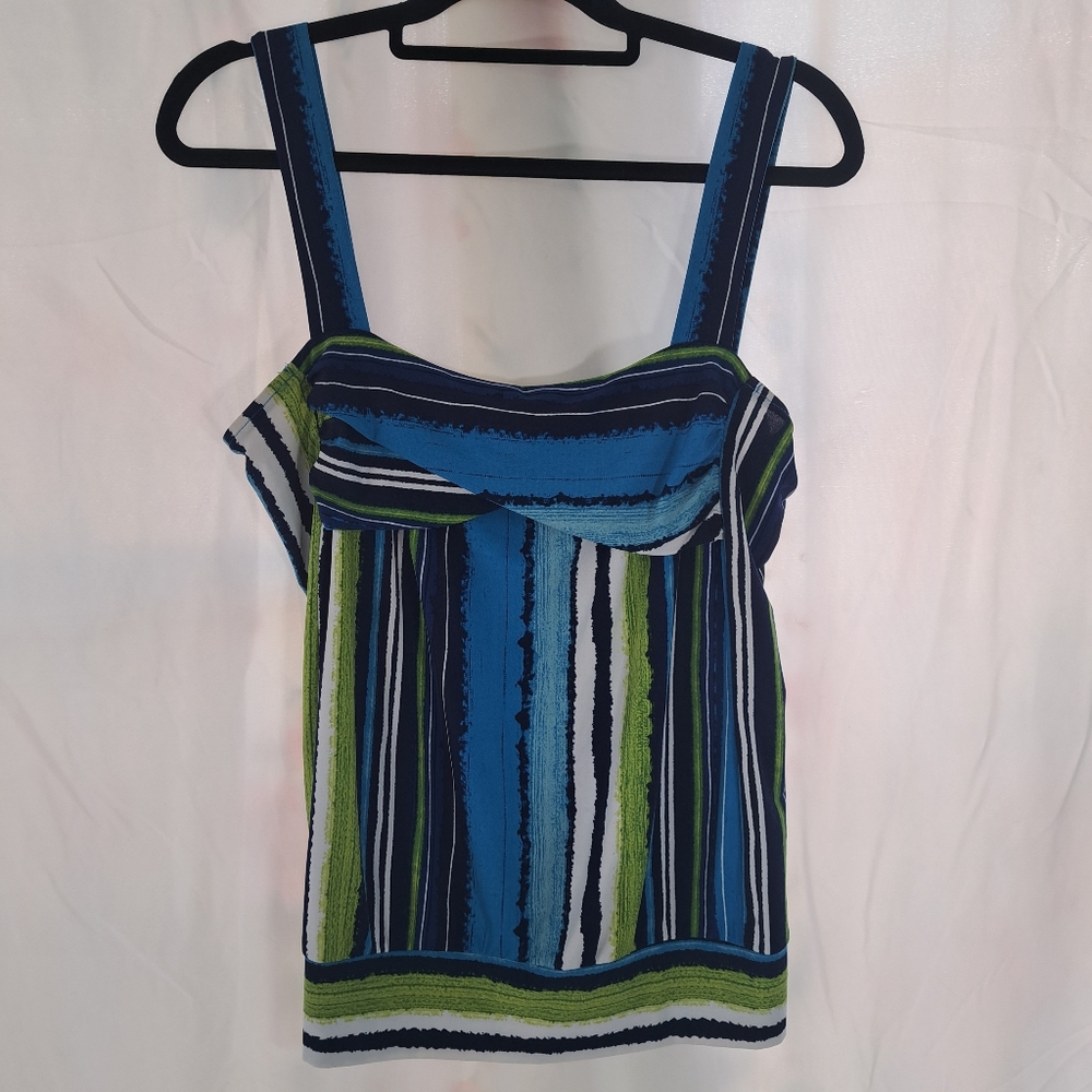 Women's Axcess blue, green and white stripped tank top. Size L. A9